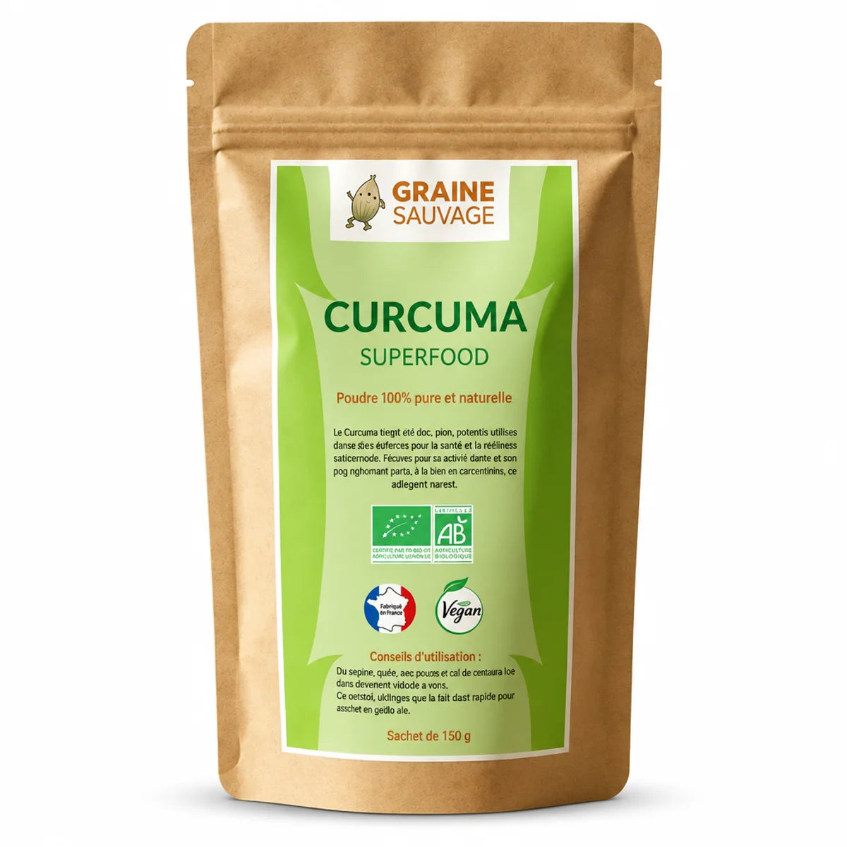 Curcuma bio en poudre 150g Graine Sauvage en sachet kraft avec certification AB