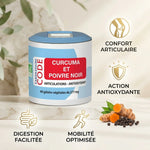 Curcuma et poivre noir bio 60 gélules Laboratoire Code avec bénéfices articulaires et antioxydants