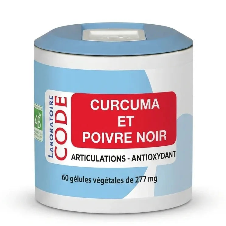 Curcuma et Poivre noir bio 60 gélules Laboratoire Code complément alimentaire naturel
