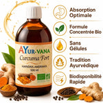 Curcuma Liquide Fort bio 500ml Ayur-vana avec bénéfices absorption optimale et formule concentrée
