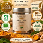 Curcuma moulu bio 80g Place des épices en boîte métallique avec certifications AB et Ecocert