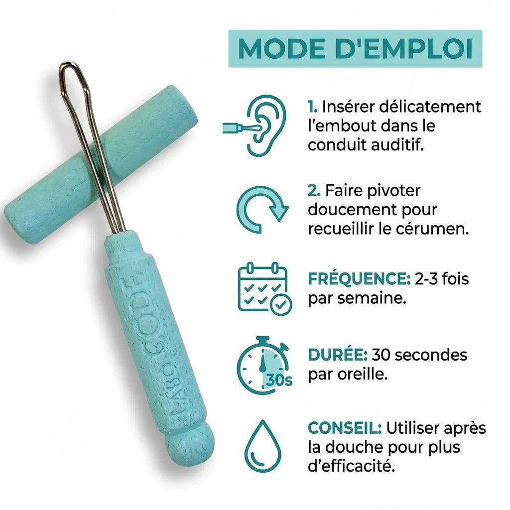 Cure oreille Laboratoire Code avec guide d'utilisation, mode d'emploi et conseils d'application