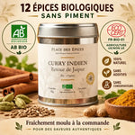 Curry Indien Bio Retour de Jaipur 50g - Boîte épices certifiée AB avec 12 épices biologiques sans piment