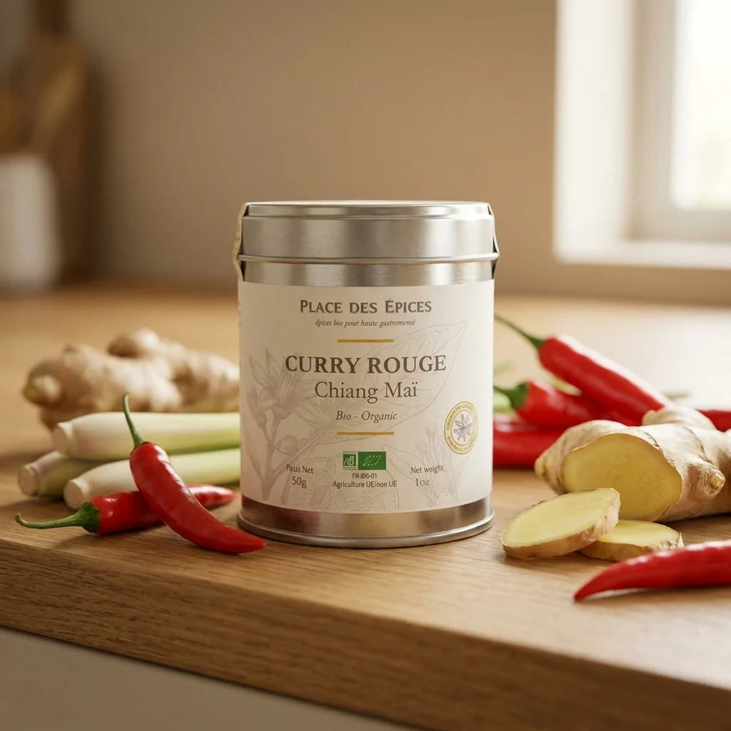 Curry Rouge Chiang Maï Bio 50g Place des épices avec ingrédients thaïlandais frais