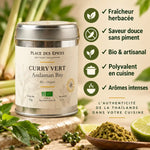 Curry Vert Andaman Bay Bio 50g - Boîte métallique Place des épices avec bénéfices