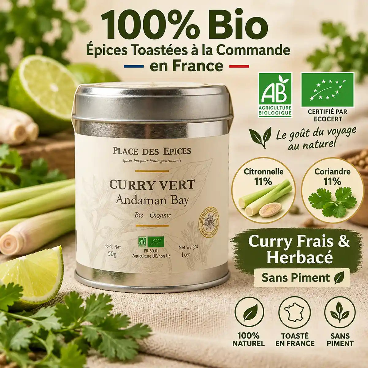Curry Vert Andaman Bay Bio 50g Place des épices avec ingrédients frais thaïlandais