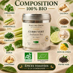 Curry Vert Thaïlandais Andaman Bay Bio 50g avec composition ingrédients et certifications organiques