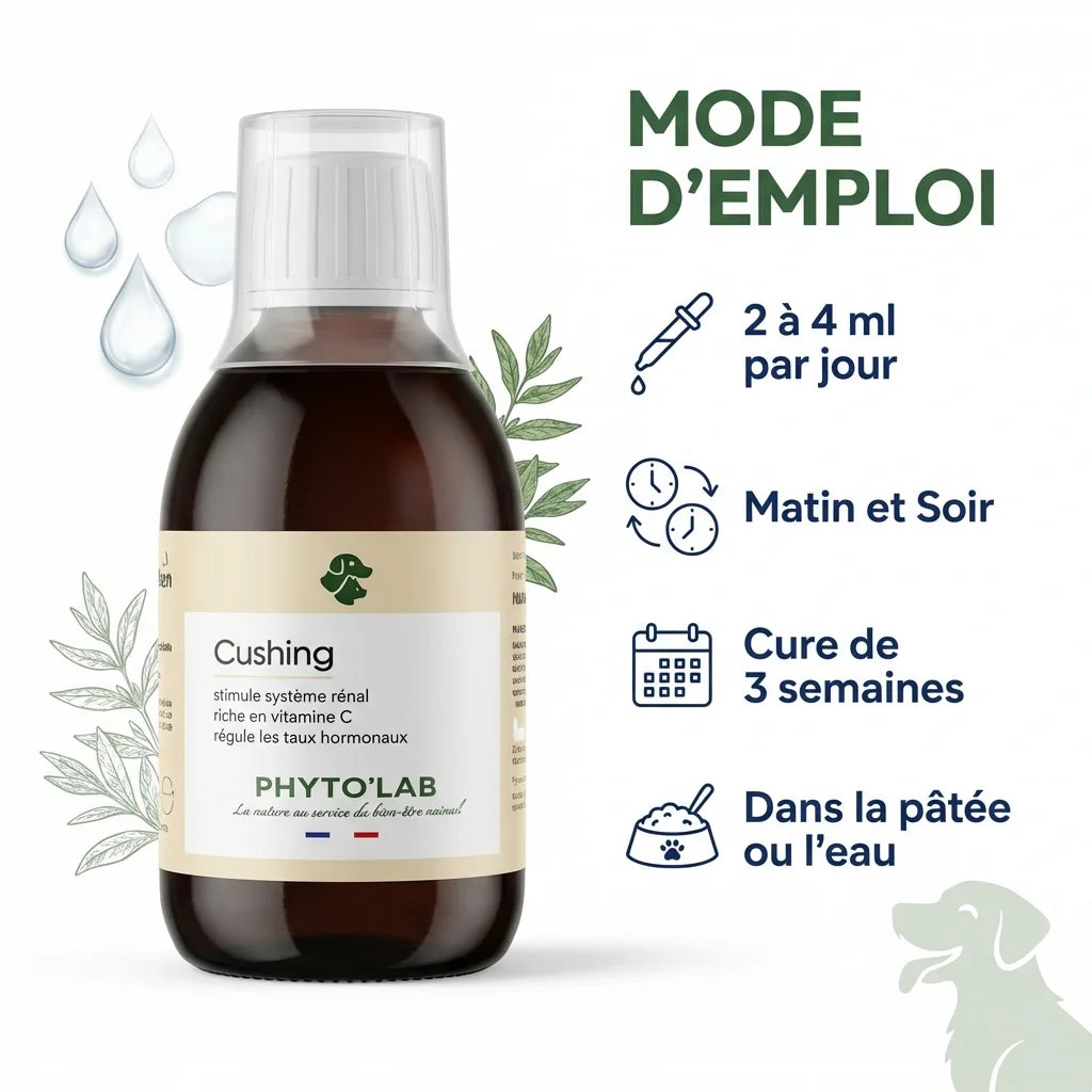 Cushing Dogs 250ml Phyto'Lab traitement naturel maladie Cushing chien mode d'emploi dosage