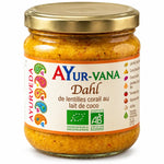 Dahl de lentille corail AYur-vana 320g au lait de coco en pot verre avec étiquette dorée