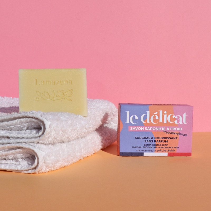Savon Le délicat hypoallergénique, saponifié à froid de la marque Lamazuna