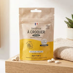 Dentifrice à croquer citron Apimani recharge 120 pastilles sur étagère salle de bain écologique
