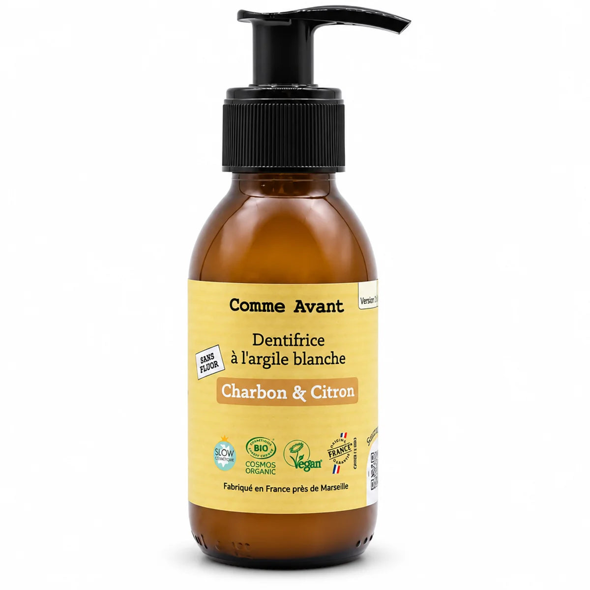 Dentifrice à l'argile blanche Charbon & Citron Comme Avant 90ml en flacon pompe
