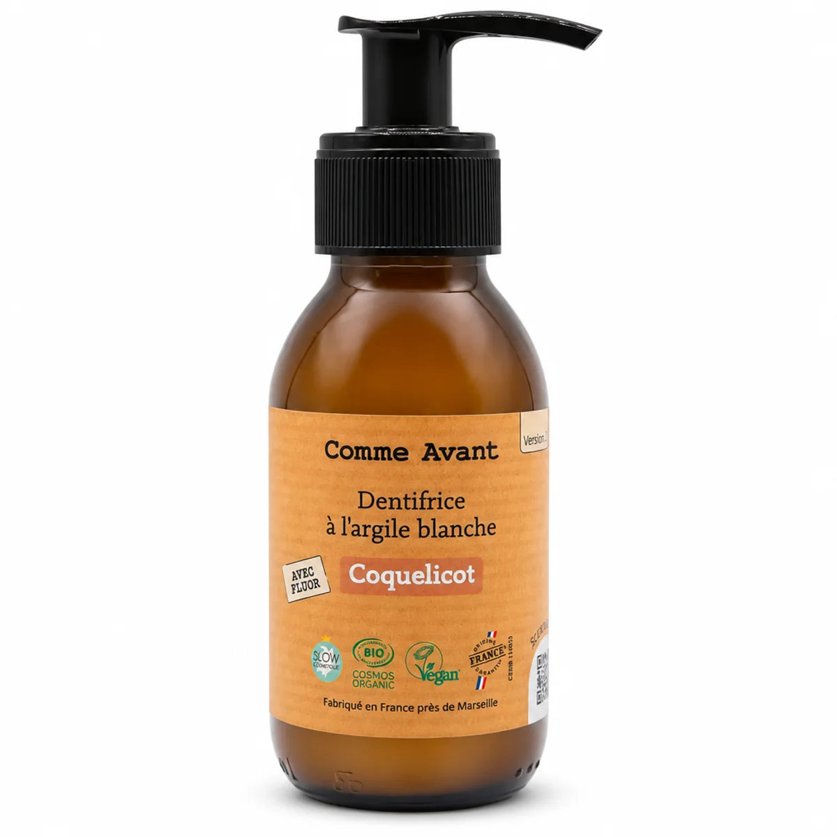 Dentifrice à l'argile blanche Coquelicot Comme Avant 90ml, flacon verre ambré certifié bio vegan