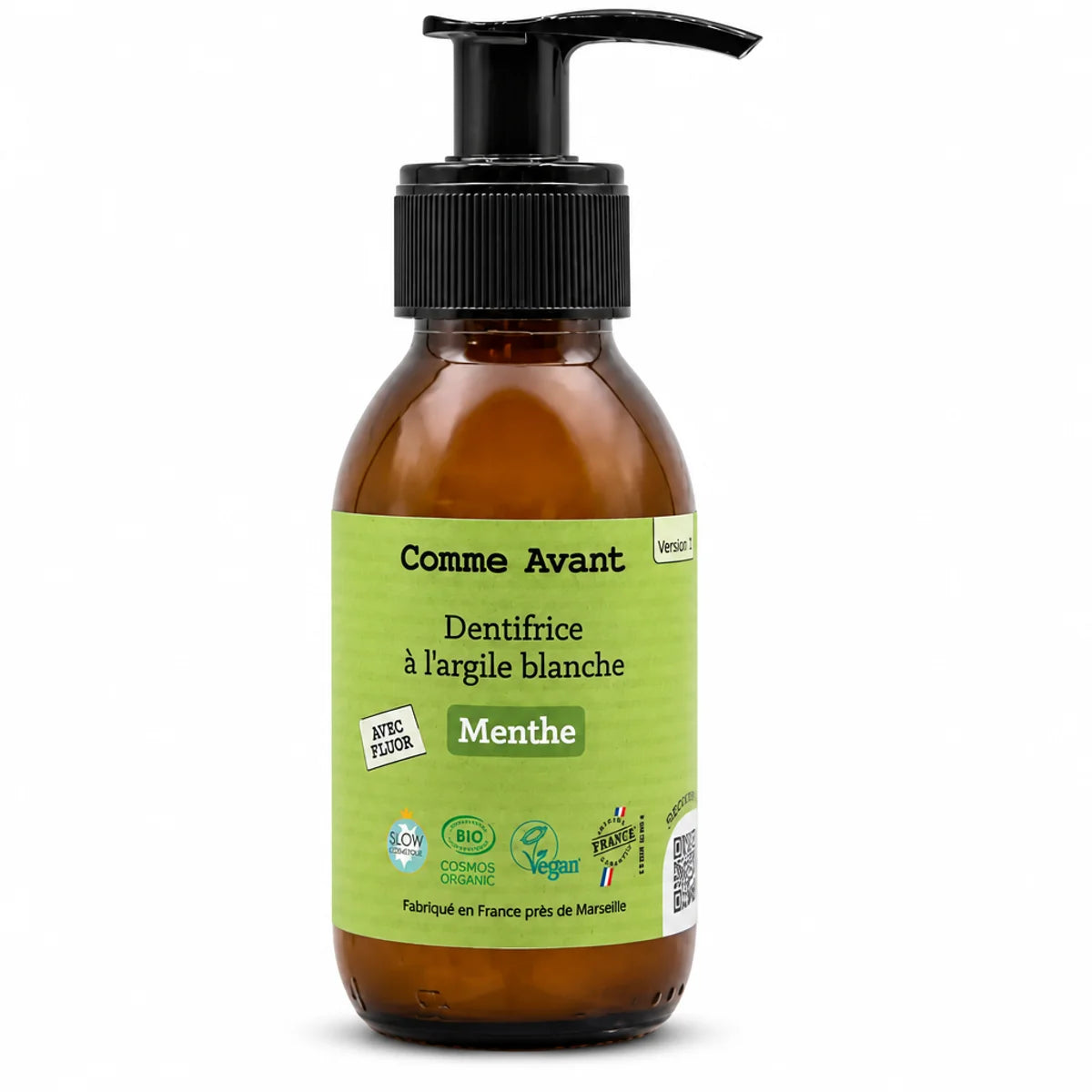 Dentifrice à l'argile blanche Mentholé Comme Avant flacon 90ml sur fond blanc