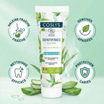 Dentifrice Coslys Aloe vera Menthol 100g avec bénéfices : haleine fraîche, gencives apaisées, nettoyage efficace