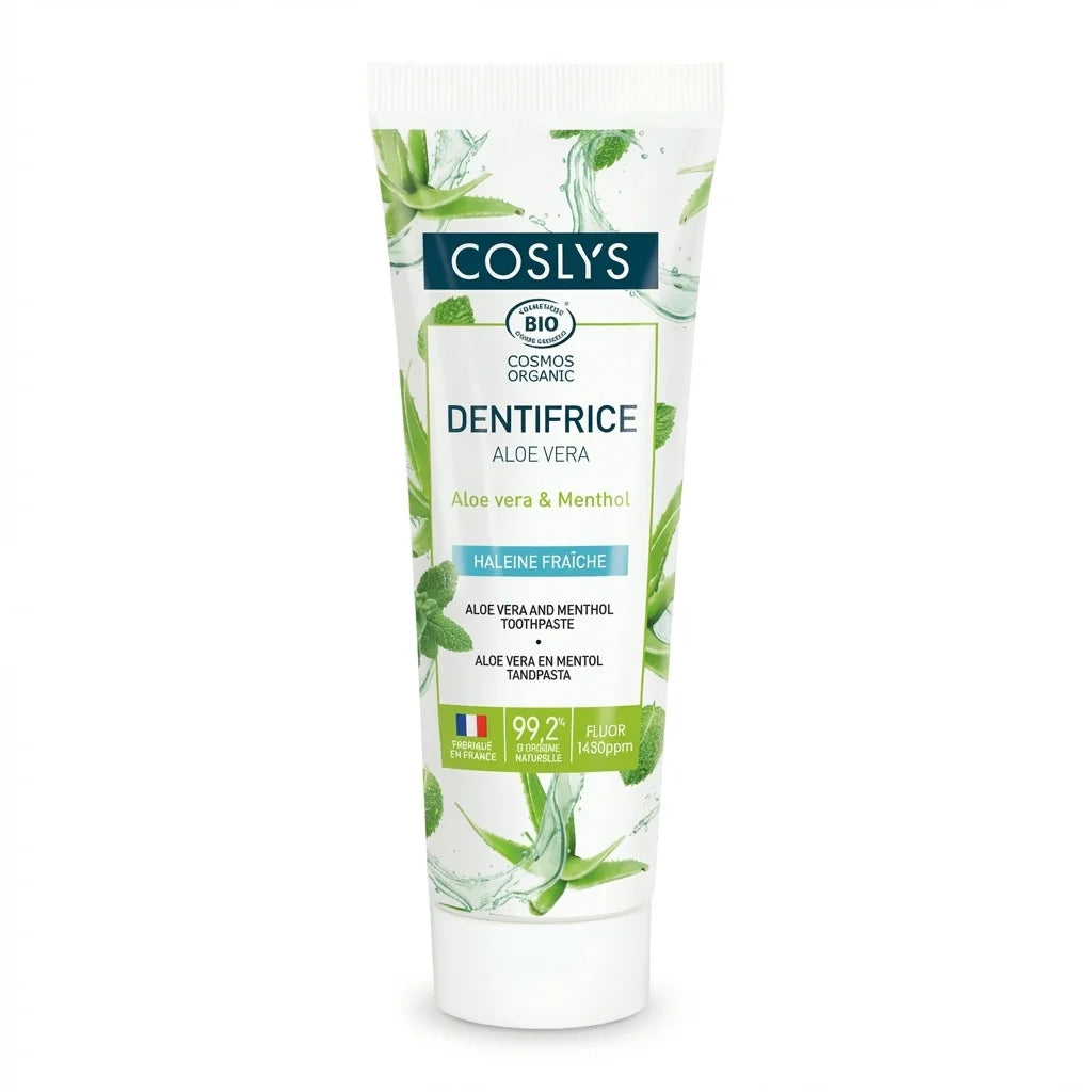 Dentifrice Aloe vera & Menthol Coslys 100g - tube blanc bio certifié