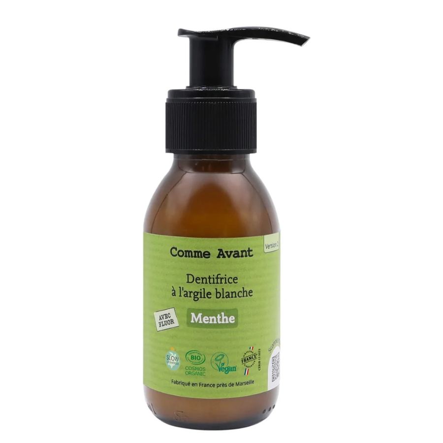 Un flacon pompe de dentifrice à l’argile blanche goût menthe de 180 ml de la marque Comme Avant