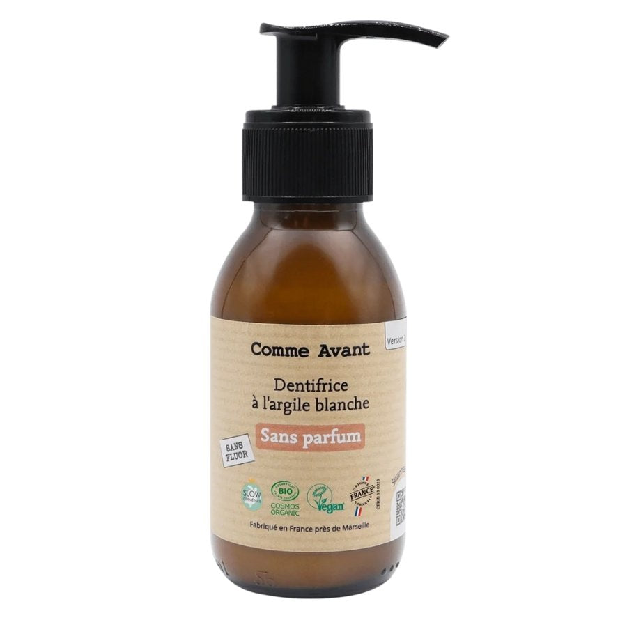 Un flacon-pompe de Dentifrice à l'argile blanche Sans parfum & sans fluor de 90 ml de Comme Avant