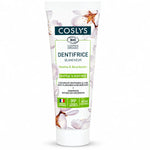 Dentifrice blancheur Menthe & Bicarbonate Bio Coslys 75ml tube sur fond blanc