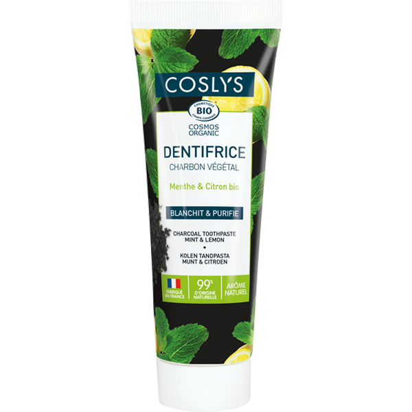 Un dentifrice au charbon végétal bio de 100 g de la marque Coslys