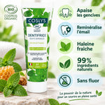 Dentifrice bio Coslys dents sensibles 75ml avec bénéfices : gencives apaisées, émail reminéralisé, sans fluor