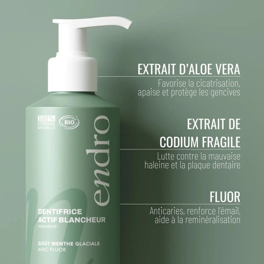 Composition du dentifrice actif blancheur goût menthe glaciale Endro