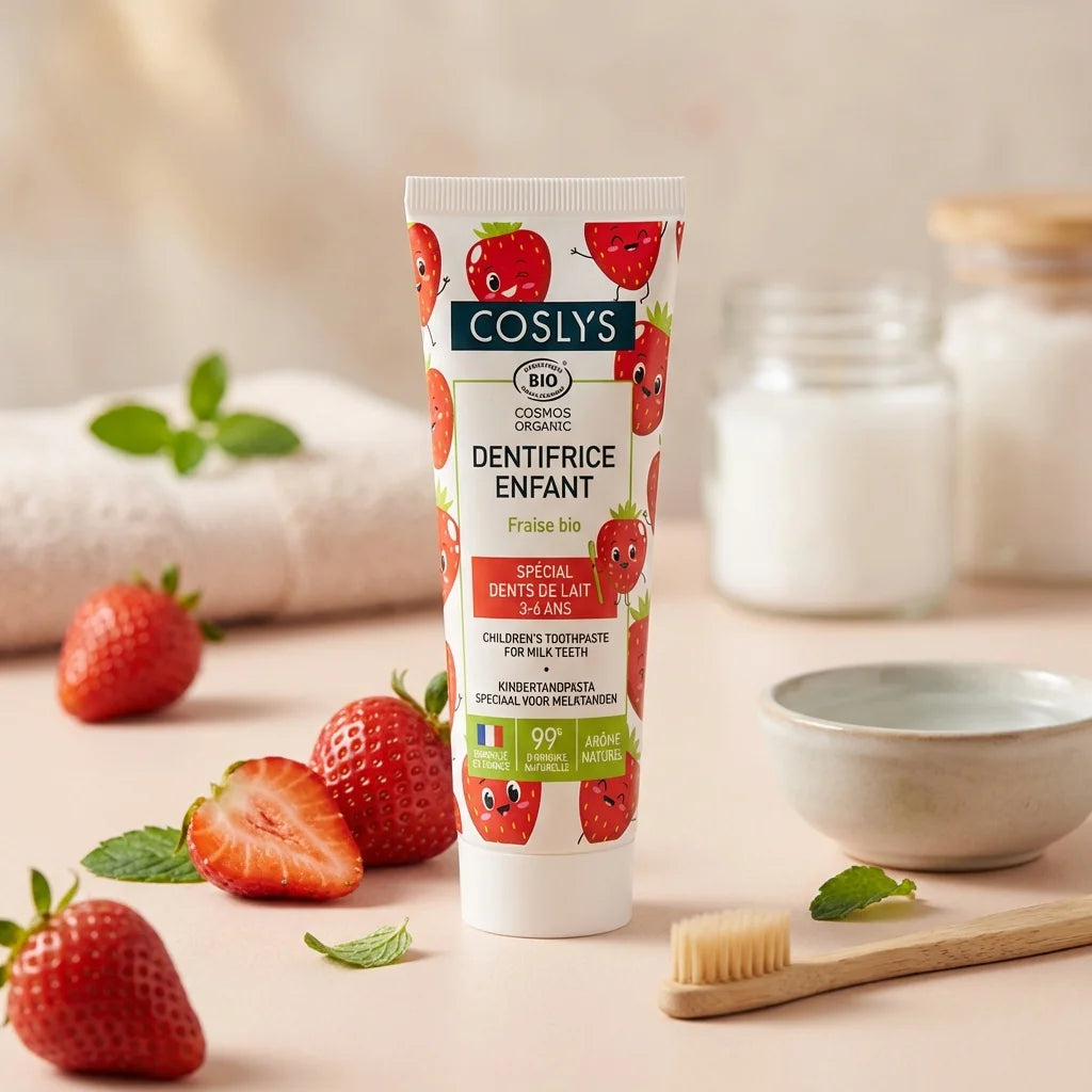 Dentifrice enfant fraise Coslys 50ml avec fraises fraîches et éléments naturels