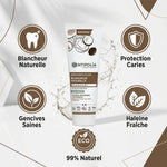 Dentifrice Fluor Blancheur Naturelle Centifolia 75ml avec icônes avantages sur fond blanc