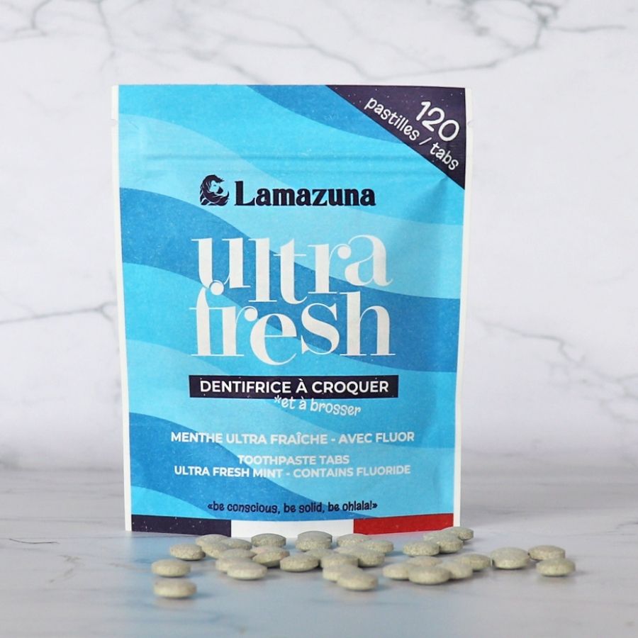 Dentifrice à croquer à la menthe ultra fraîche avec fluor de la marque Lamazuna