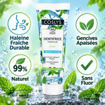 Dentifrice fraicheur Menthol Coslys 75ml avec bénéfices naturels et sans fluor