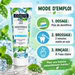 Dentifrice fraicheur Menthol Coslys 75ml avec mode d'emploi et étapes de brossage