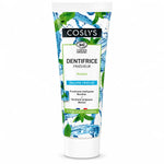 Tube dentifrice Coslys Menthol fraicheur 75ml avec bouchon blanc sur fond blanc