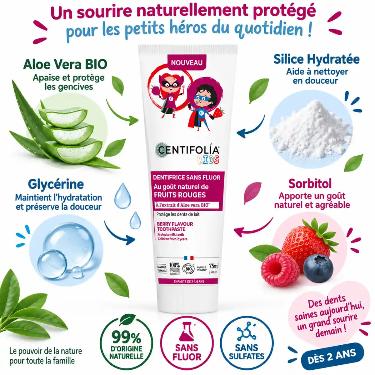 Dentifrice Fruits Rouges Centifolia 75ml avec ingrédients naturels bio pour enfants