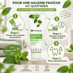 Dentifrice Haleine Fraîche Centifolia 75ml avec guide d'utilisation en 3 étapes et icônes de brossage dentaire