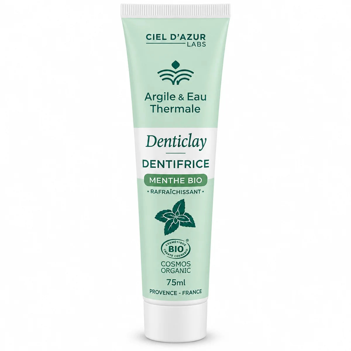 Tube dentifrice menthe bio 75ml argile eau thermale avec capuchon blanc