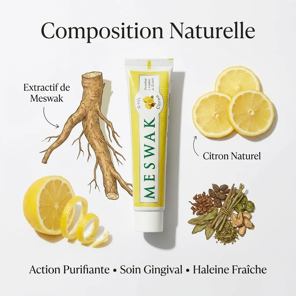 Dentifrice Meswak ayurvédique citron 100g Kerala Nature avec ingrédients naturels
