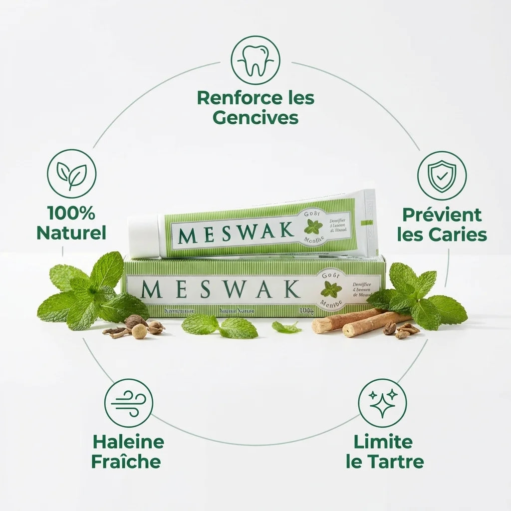 Dentifrice Meswak menthe 100g Kerala Nature avec feuilles de menthe et 5 bénéfices ayurvédiques