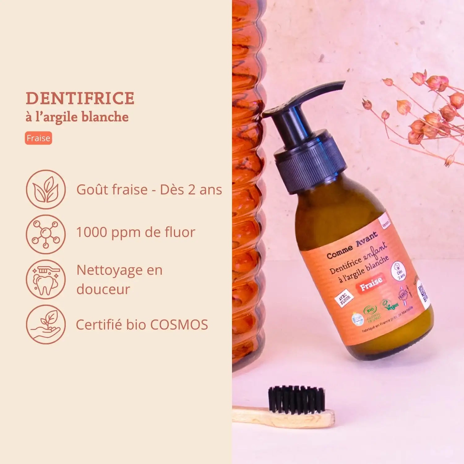 Les bienfaits du dentifrice à l'argile blanche gout fraise de 180 ml Comme Avant