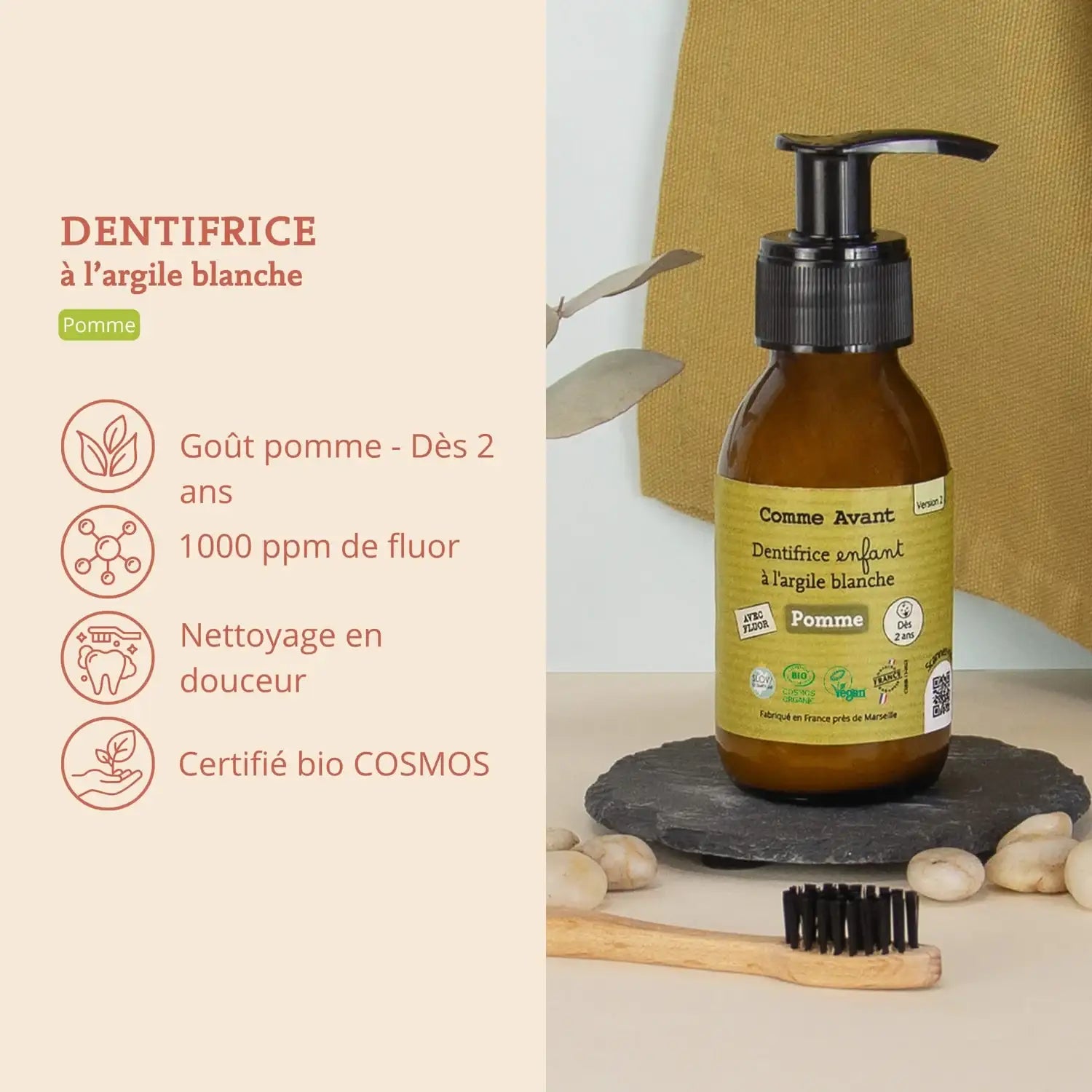 Les bienfaits du dentifrice à l'argile blanche gout pomme de 180 ml Comme Avant