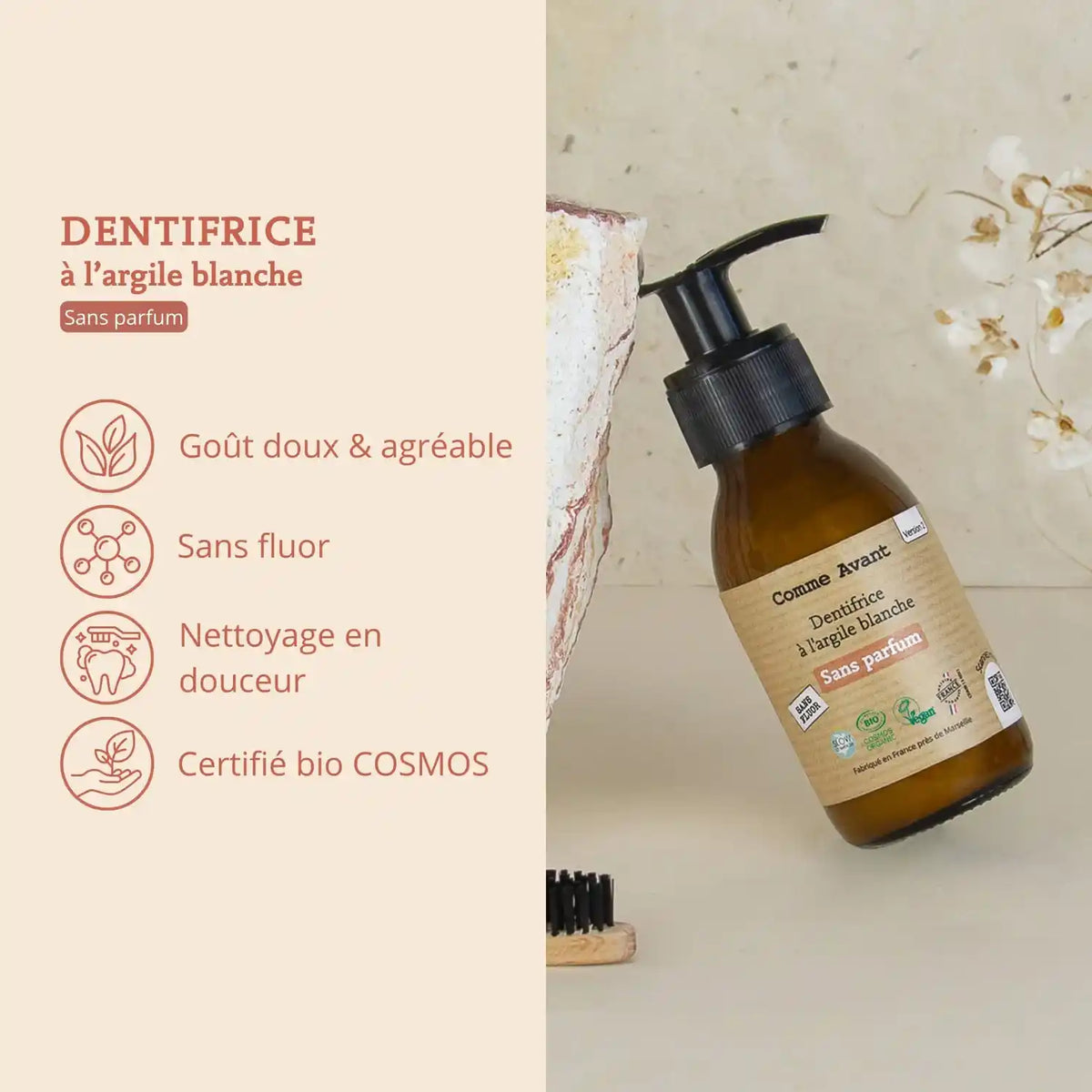 Les bienfaits du dentifrice à l'argile blanche sans fluor de 180 ml Comme Avant