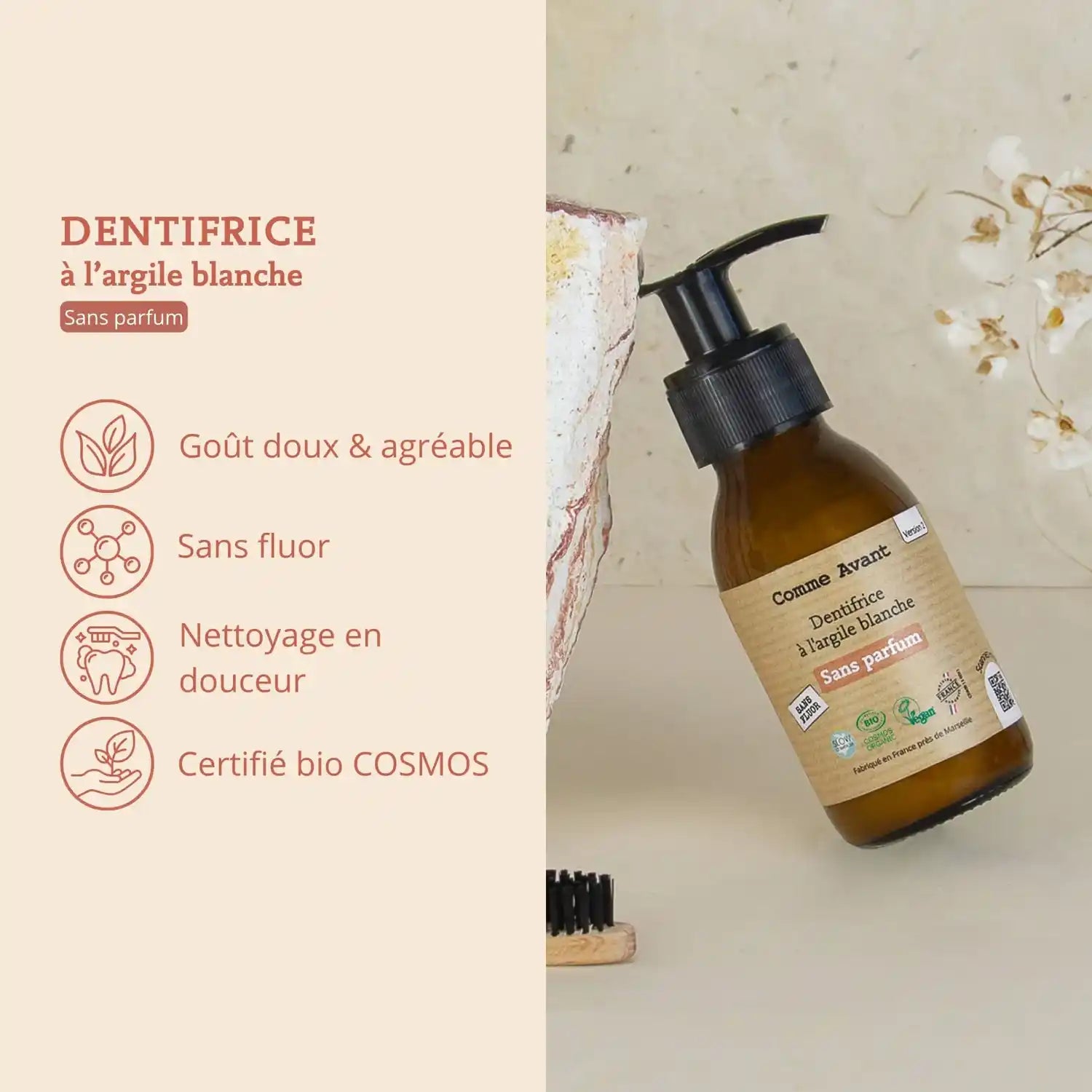 Les bienfaits du dentifrice à l'argile blanche sans fluor de 180 ml Comme Avant