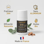 Déodorant bille bio Florame 50ml avec bénéfices : fraîcheur 24h, sans aluminium, efficacité naturelle