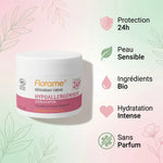 Déodorant crème bio Florame 50g avec bénéfices: protection 24h, peau sensible, ingrédients bio, hydratation