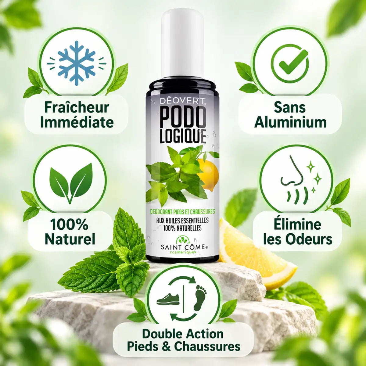 Déovert déodorant pieds chaussures 100ml spray naturel sans aluminium fraîcheur