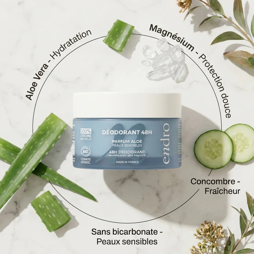 Déodorant solide Aloe Vera Endro peaux sensibles avec ingrédients naturels magnésium concombre