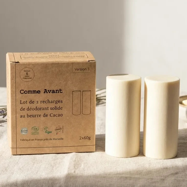 Déodorant solide Comme Avant beurre de cacao brut, recharge 2x60g en packaging kraft