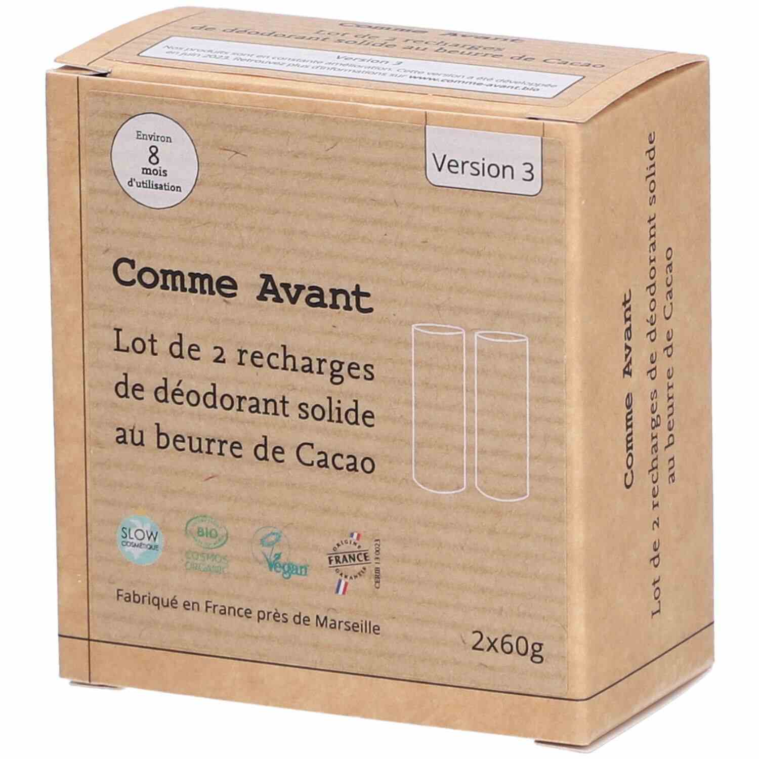Un pack de recharges de déodorant solide de 2x60g de la marque Comme Avant