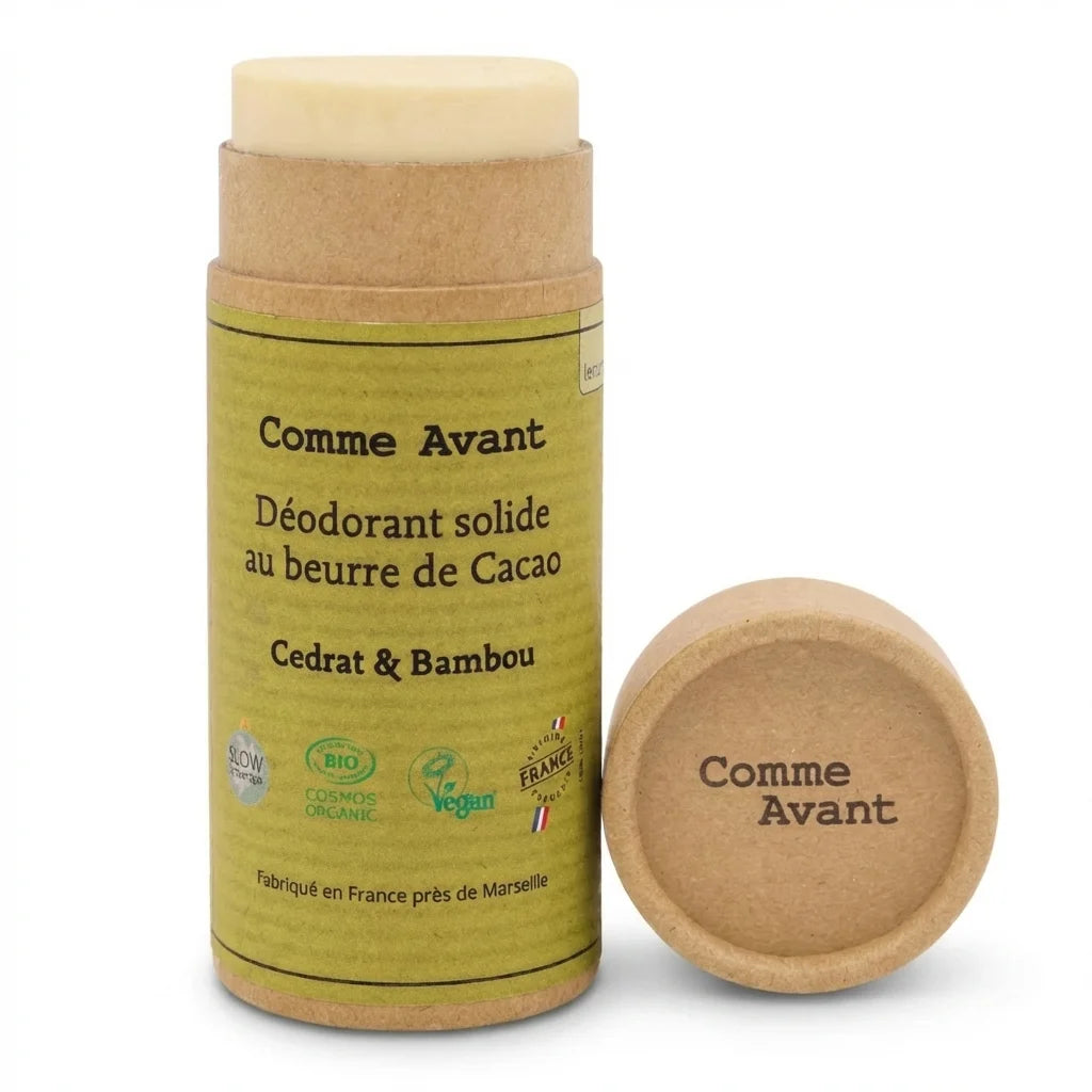 Déodorant solide Comme Avant beurre de cacao Cédrat Bambou 60g tube kraft