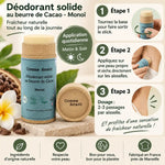 Déodorant solide beurre de cacao Monoï - guide d'application étapes - emballage liège