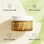 Déodorant solide Endro Bergamote & Arbre à Thé avec infographie des 4 bénéfices naturels